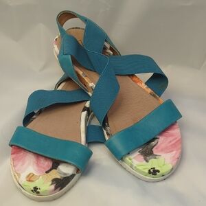 Miz Mooz Blue Leather & Floral Women's Sandals